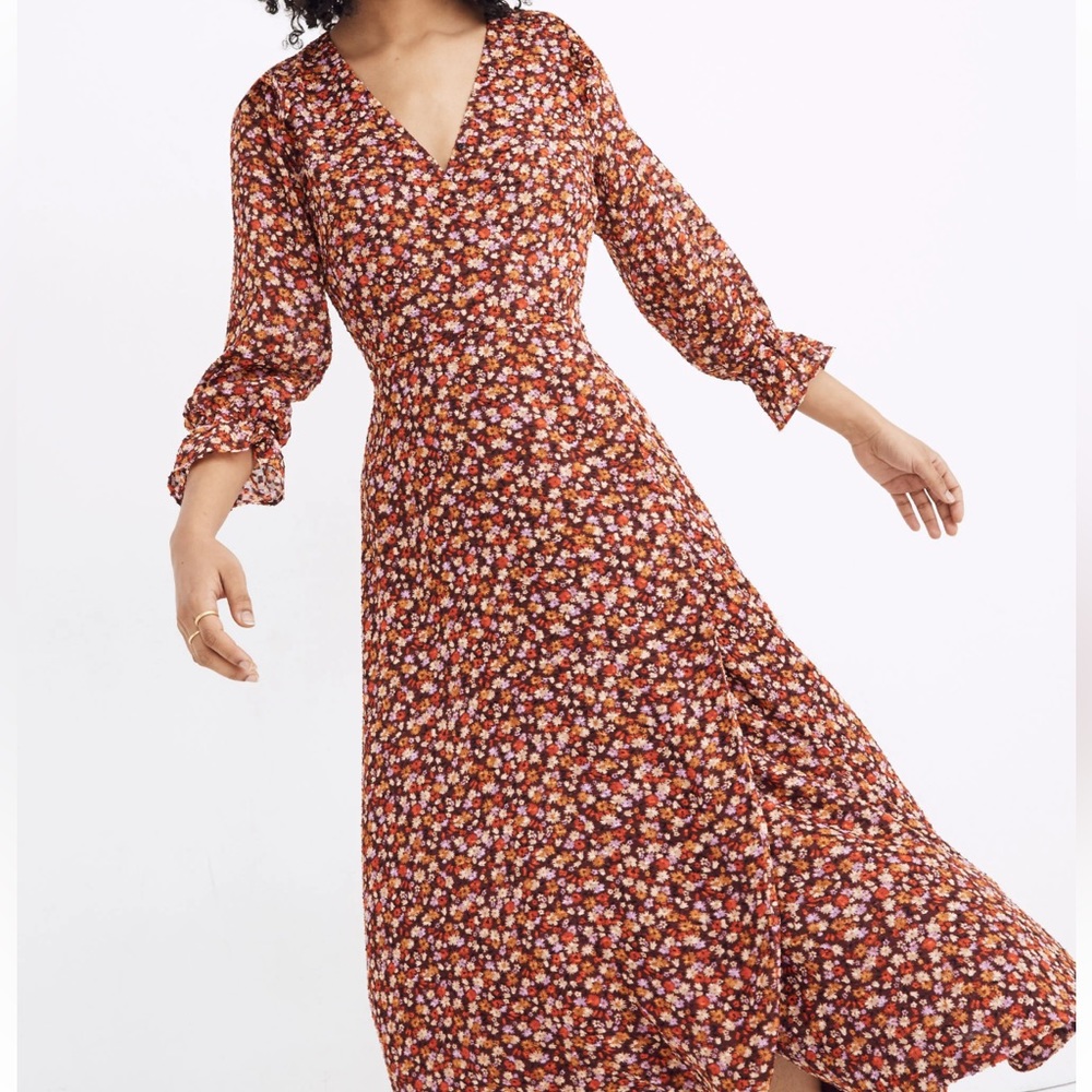 Madewell Long-Sleeve Crossover Midi Dress Clipdot Spring Prairie